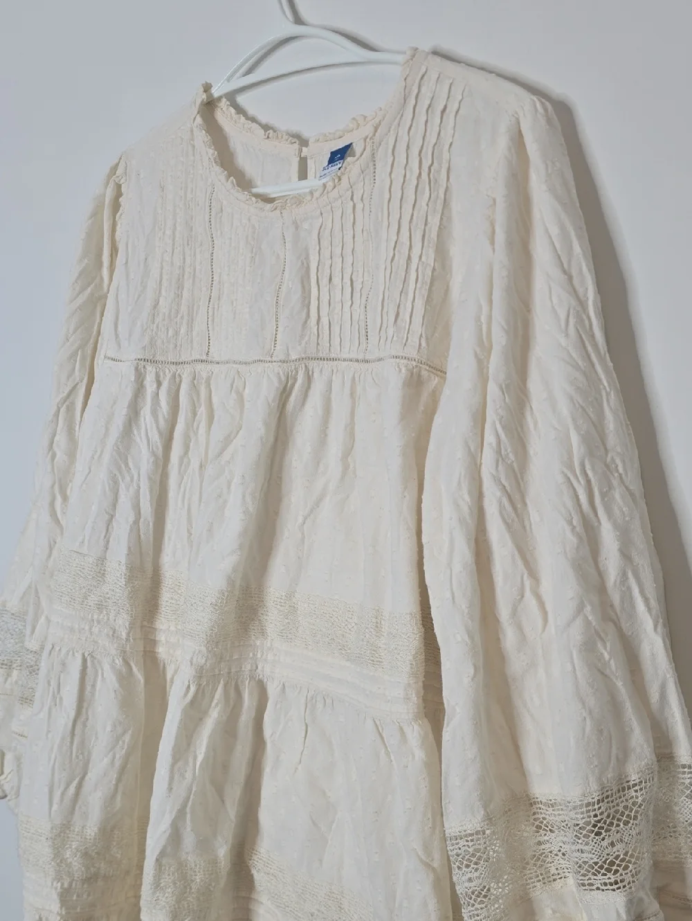 Old Navy Cream Long-Sleeve Lace Tiered Cottagecore Dress - Picture 6 of 10